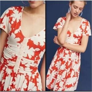 Maeve Womens Summer Breeze Orange White Floral Fit & Flare Dress Size XS X-Small